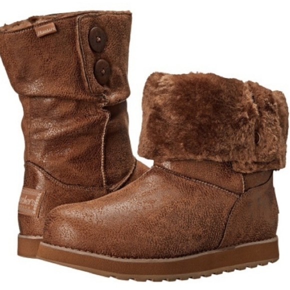 Skechers Shoes - NWT Skechers Brown Boots with Fur Cuff Size 9